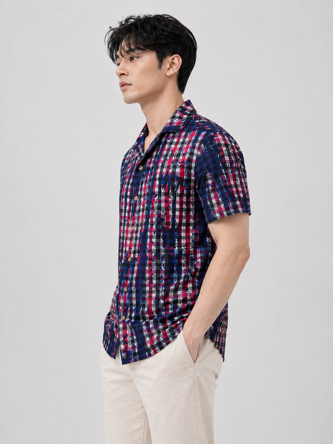 Indigo Grid Batik Shirt II