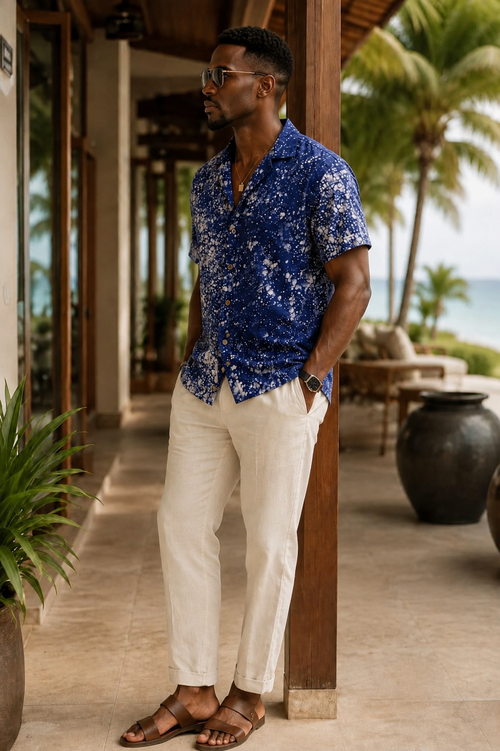 Designer Wear Splashed Batik Midnight Blue Shirt