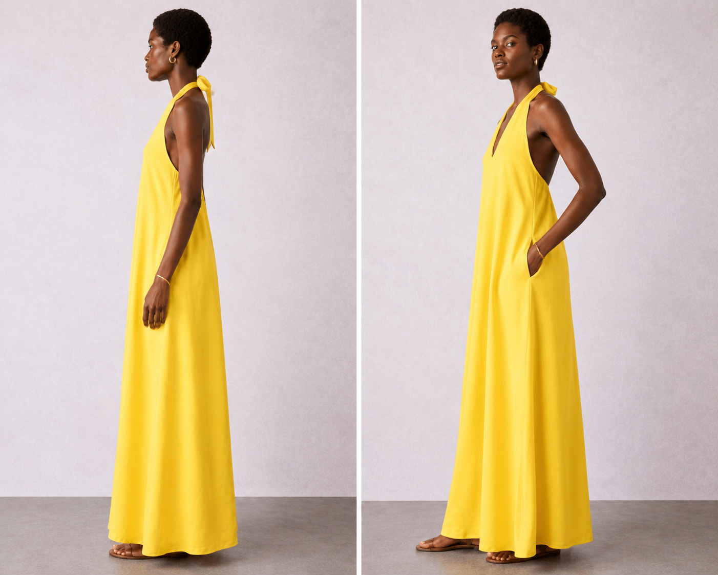 Golden Horizon Halter Dress