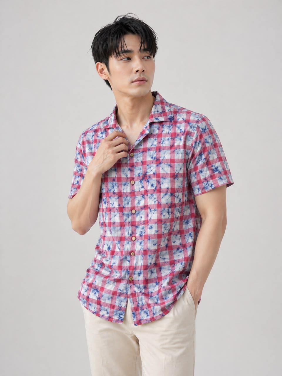 Indigo Grid Batik Shirt I