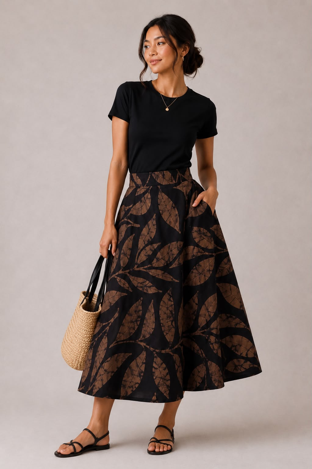 Midnight Leaves Batik Skirt