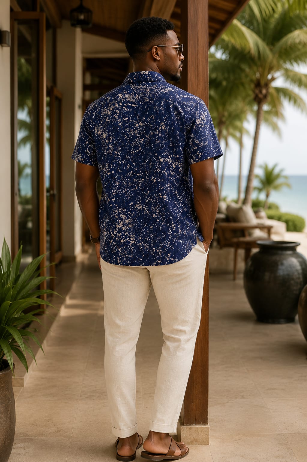 Designer Wear Splashed Batik Midnight Blue Shirt