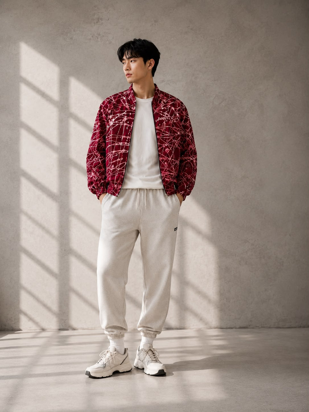 Crimson Splatter Batik Bomber Jacket