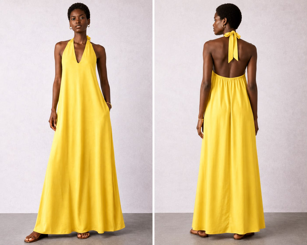 Golden Horizon Halter Dress