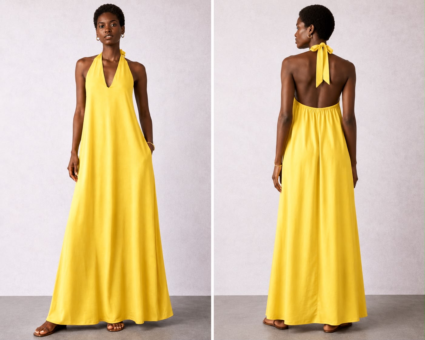 Golden Horizon Halter Dress