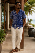 Designer Wear Splashed Batik Midnight Blue Shirt