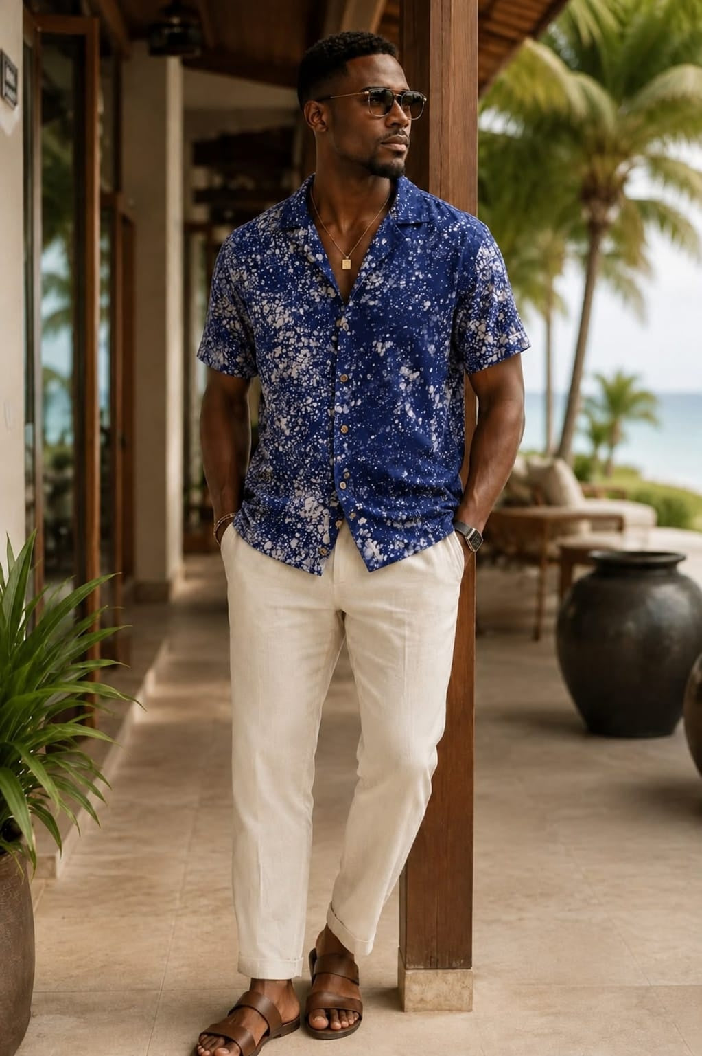 Designer Wear Splashed Batik Midnight Blue Shirt